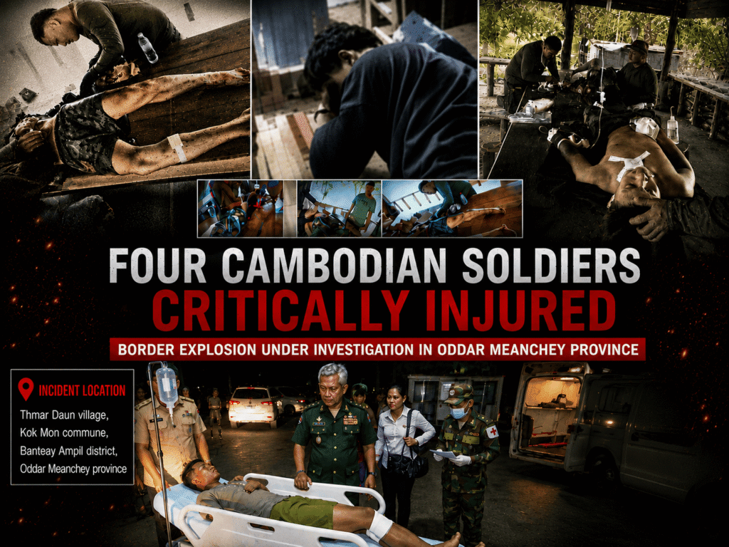 កម្ពុជាស៊ើបអង្កេតករណីផ្ទុះនៅតំបន់ព្រំដែន បណ្ដាលឱ្យទាហាន ៤នាក់រងរបួស ខណៈភាគីថៃបដិសេធមិនពាក់ព័ន្ធ